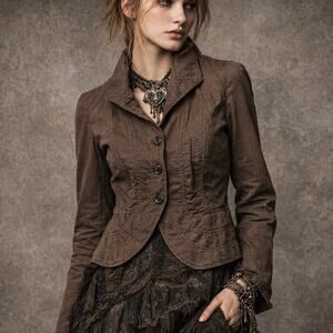 Gary Graham Brown Fitted Blazer Jacket Artisans Distressed size 6 Cotton Linen